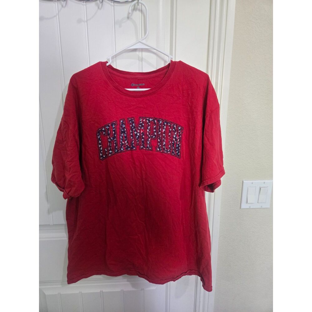 Champion Men’s Graphic T-Shirt Red Size 2XL American Flag Logo Short Sleeve